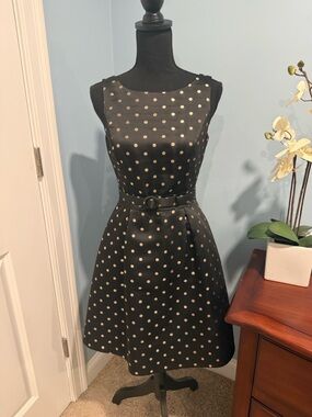 White House Black Market Black Dress with Gold Polka Dots